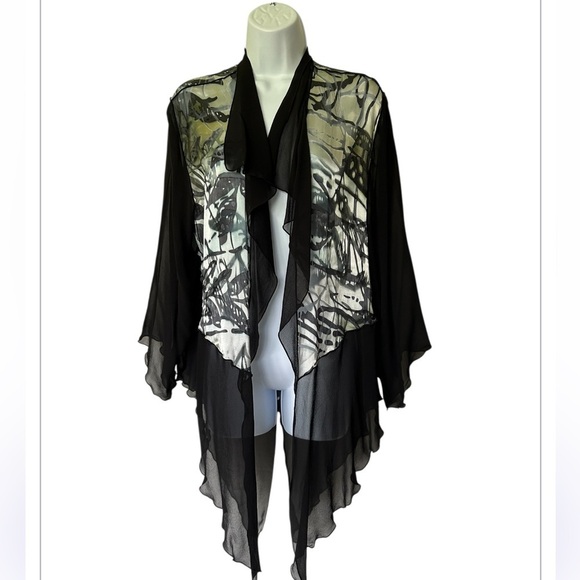 Simply Silk Kimono Jacket Topper Cardigan Tropical Print Artsy Excellent  S/M - Picture 7 of 7